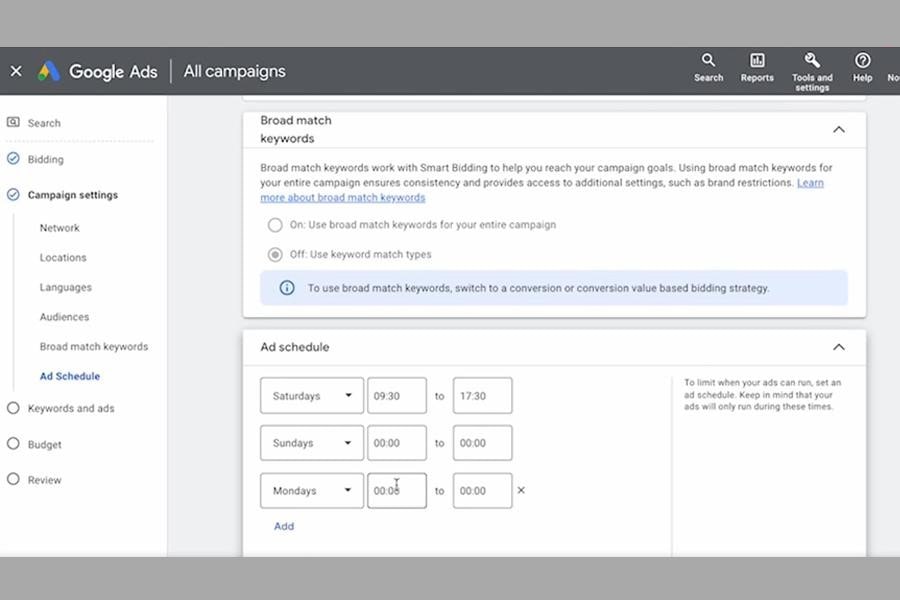 All days settings adwords - زمان بندی نمایش تبلیغات در گوگل ادز