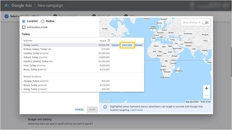 Exclude location Country - تنظیمات لوکیشن در گوگل ادز