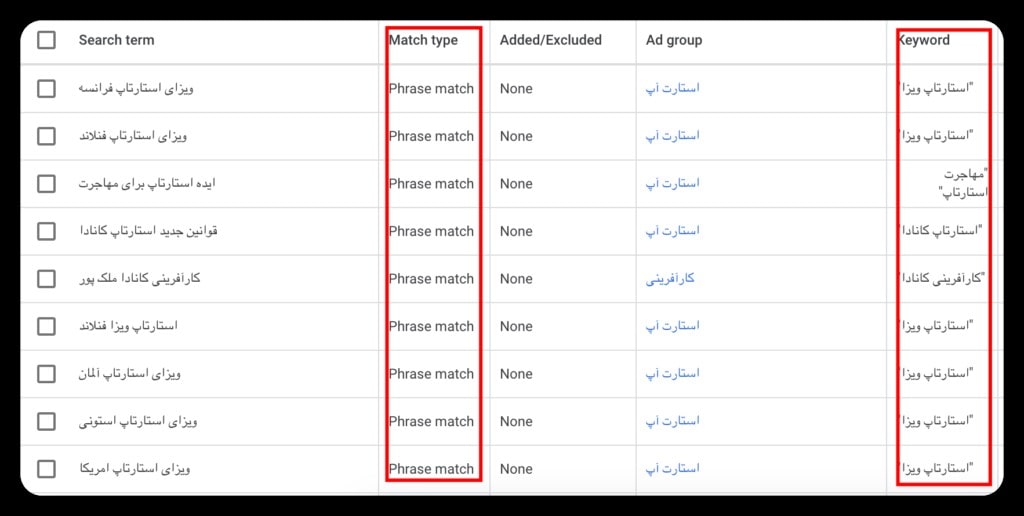 Phrase Match adwords - سرچ ترم گوگل ادز 