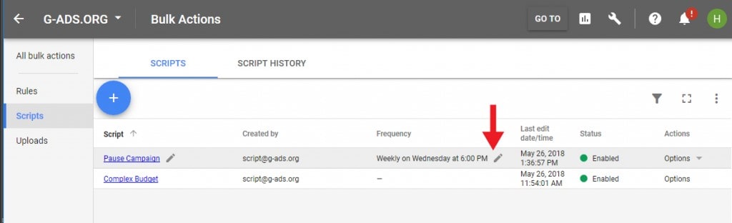 Script Frequency adwords